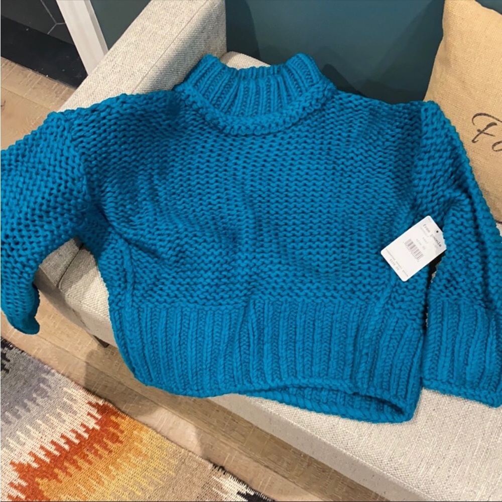 FREE PEOPLE My Only Sunshine Sweater Torquoise NWT - Picture 5 of 11